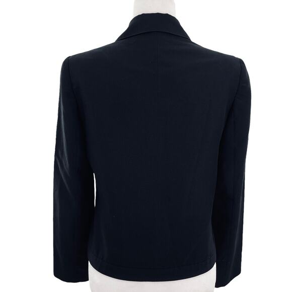 VINTAGE HALSTON Black Label Black Jacket Classic Full Zip Spread Collar Size 6 - Picture 4 of 13